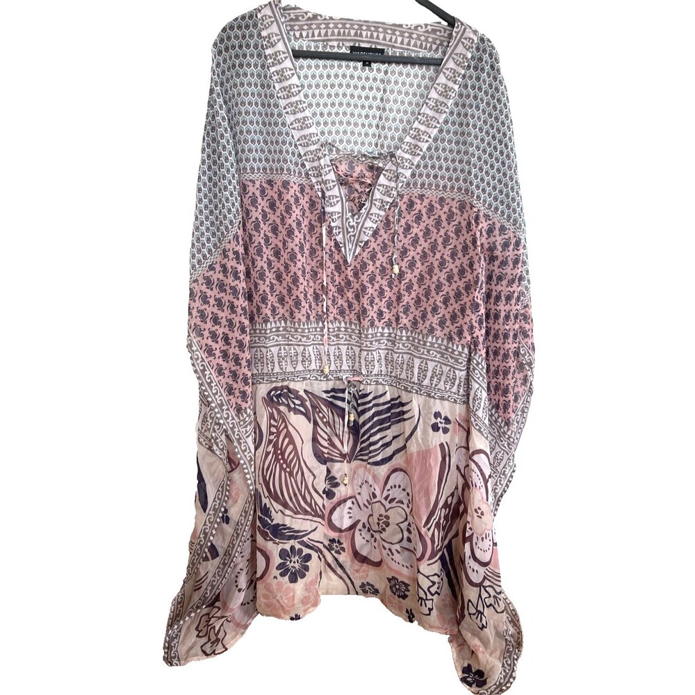Warehouse 100% Silk Top Tunic Beach Cover Up Size M Mixed Pastel Pattern